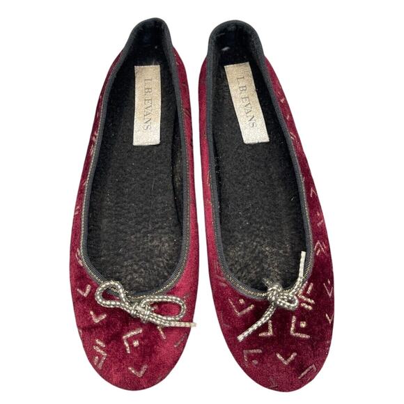 LB Evans Shoes Womens 6 Slippers Ballet Flats Red Metallic Geometric Bow France - Picture 1 of 8